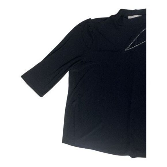 Chloe & Jasmine Black 3/4-Sleeve Blouse Plus Size 2X Cut Out Rhinestone Stretch - Picture 3 of 10